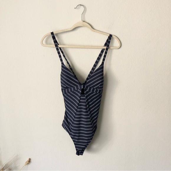 Athleta Piha Navy Blue & White Striped Swimsuit XS - Picture 3 of 8